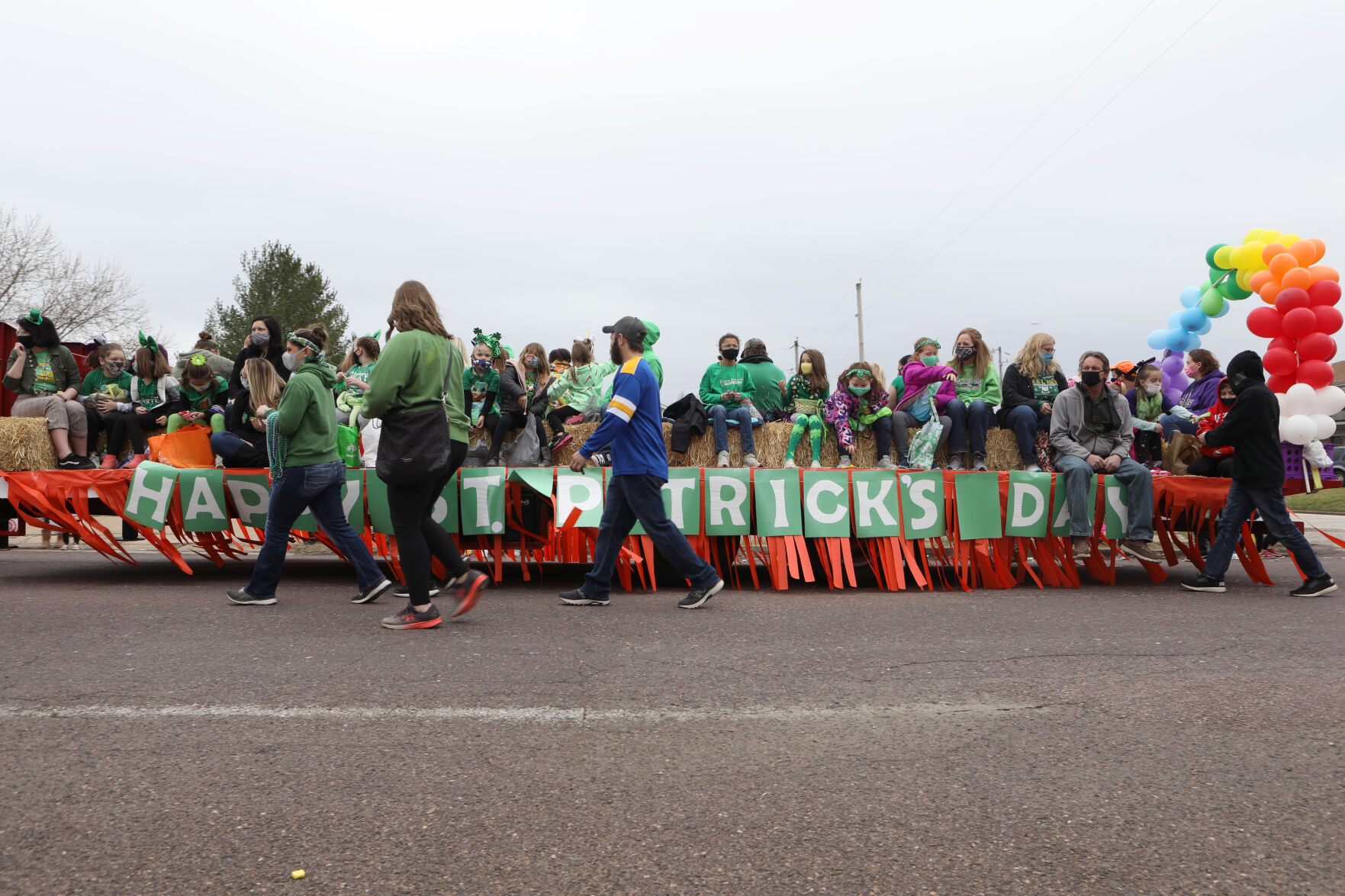 A float moves through downtown